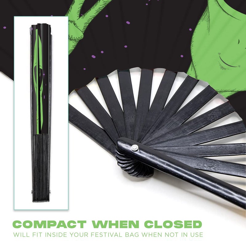 GloFX Folding Fan - Alien - Large Rave Clack Folding Hand Fan for Men/Women - for EDM, Music Festival, Club, Event, Party, Dance, Performance, Decoration, Gift - Image 2